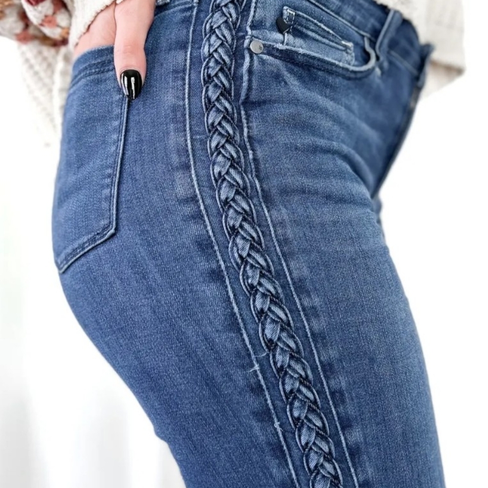Judy Blue Medium Wash Midrise Braided Jeans
